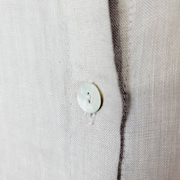 Haris Cotton Curve Gray Oversized 100% Linen Abalone Buttons Shirt - Size M - Picture 4 of 5